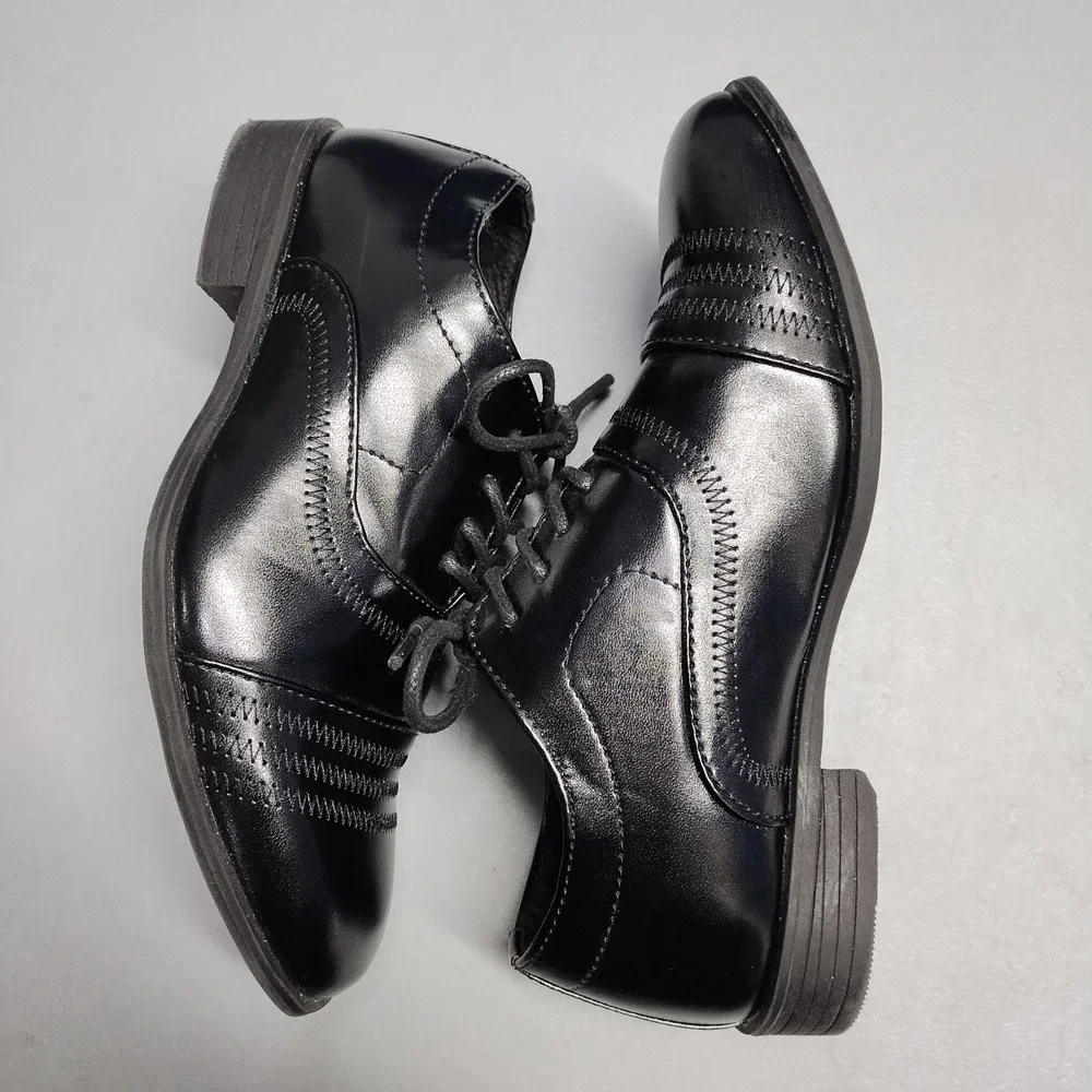 Jodano Oxford Shoes Boys US 3 Black Leather Memory Foam Formal Round Toe Lace Up